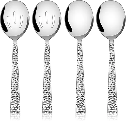 Vista 7 de E-far Tenedores de Servir Martilleados, Juego de 4 Piezas de Utensilios de Acero Inoxidable para Anfitriona, Ideales para Carne, Catering, Buffet