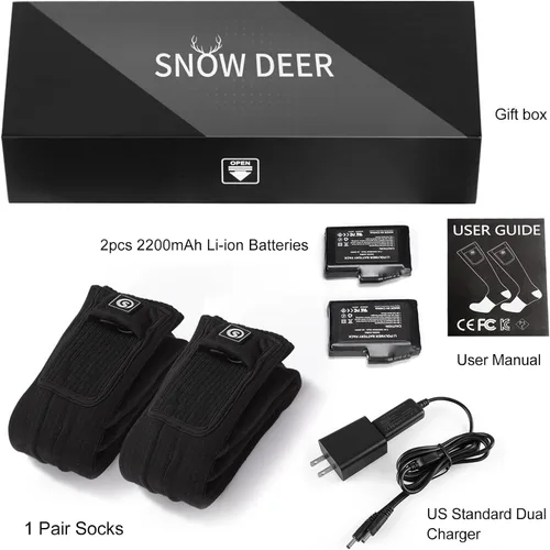 Vista 9 de SNOW DEER Heated Socks for Men and Women, Rechargeable Heated Ski Socks Negro