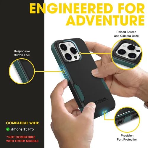 Vista 3 de OtterBox - Funda MagSafe para iPhone 15 Pro Commuter Series, color negro y verde