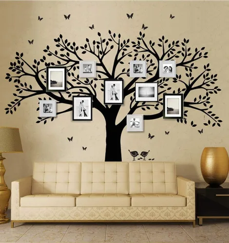 Vista 5 de Calcomanías de pared de árbol genealógico gigante, calcomanías de pájaro, calcomanías de ramas para pared de sala de estar, guardería, decoración