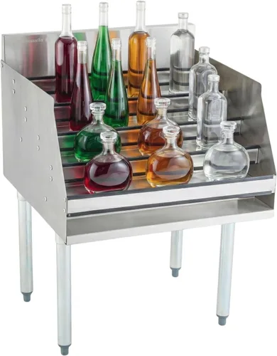 Vista 6 de Restaurantware -Kitchen Tek - Soporte para botella de licor de 24 x 23 x 33 pulgadas, 1 soporte duradero para botellas de acero inoxidable - Patas