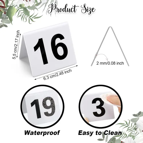 Vista 2 de Tuanse Table Numbers 1-25 - Tiendas de campaña acrílicas de doble cara, color blanco, negro Tarjetas de números de restaurante de plástico