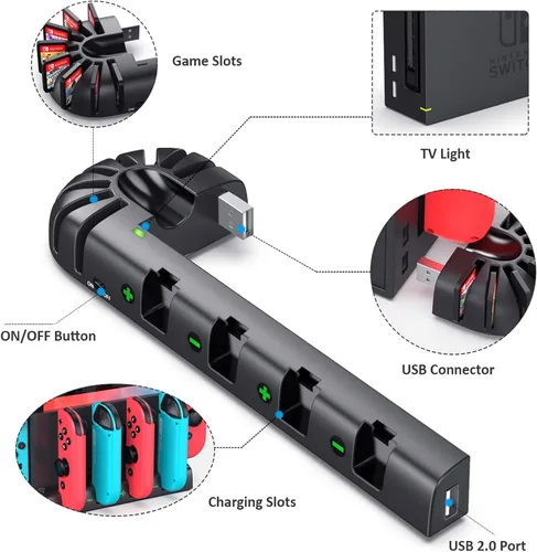 Vista 9 de Estación de carga de control de interruptor compatible con Nintendo Switch y OLED Model Joycons KDD Switch Controller Charger Dock Station con 8