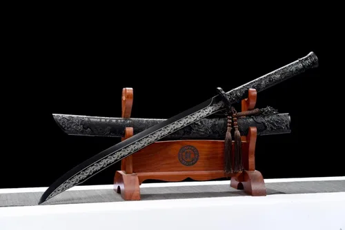 Vista 5 de LOONGSWORD - Espada de sable chino real, espada ancha (hoja de acero forjado, accesorios de aleación, vaina negra)