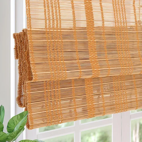 Vista 11 de Persianas romanas de bambú opacas inalámbricas, de fácil control, de madera tejida natural, persianas de bambú con forro de gran privacidad