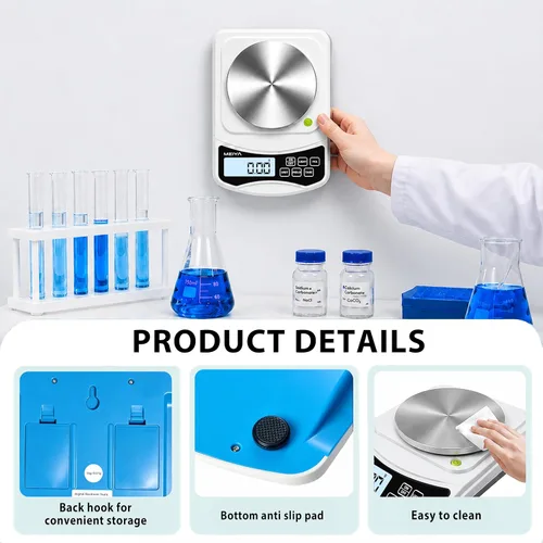 Vista 3 de MEIYA Báscula digital de laboratorio, 35.27 oz por 0.00 oz de precisión de escala, báscula electrónica multifunción de alta precisión
