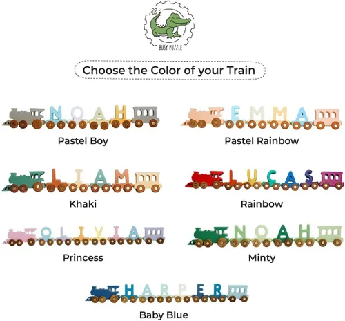 Vista 4 de BUSY PUZZLE Tren de madera personalizado del alfabeto con nombre y letras de nombre, juguetes educativos únicos, regalo de Pascua