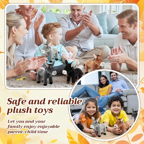 Vista 7 de Skylety 4 piezas de juguete de peluche de burro de 8 pulgadas para niños y niñas, lindo juguete surtido de animales grises, regalos de fiesta