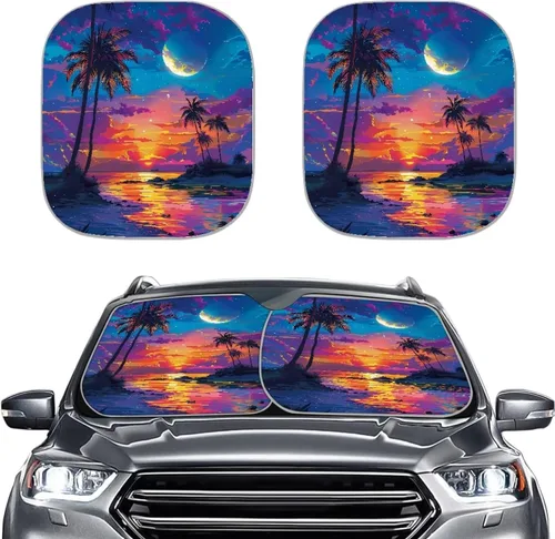 Vista 25 de Parasol para parabrisas de automóvil con estampado de playa tropical, protección universal para proteger el interior del automóvil, bloquea