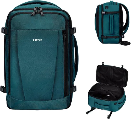 Vista 14 de ECOHUB United Airlines - Mochila de viaje pequeña de 17 pulgadas, bolsa de artículos personales de 16.7 x 10 x 8 pulgadas con 13 bolsillos con Negro