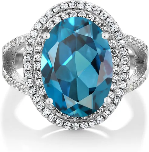 Vista 9 de Gem Stone King Anillo de piedra preciosa y piedra natal de 5-10 quilates para mujer Plata de ley 925 Ovalado 14X10MM Anillo de boda