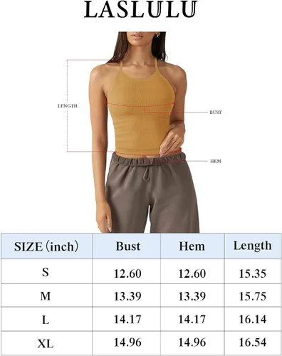 Vista 7 de LASLULU Brasier deportivo para mujer, sin costuras, largo, sin mangas, espalda cruzada, tirantes delgados, entrenamiento, yoga, brasier acolchado