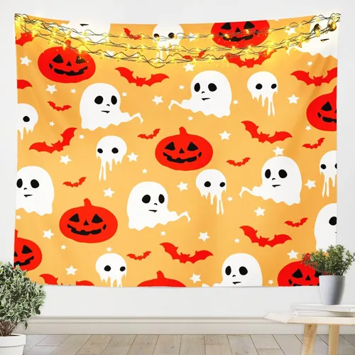 Vista 4 de Feelyou Halloween Wall Art for Bedroom Living Room Cartoon Ghost Tapestry Decoration for Kids Boys Girls Red Tapestry Wall Hanging Ghost Festival