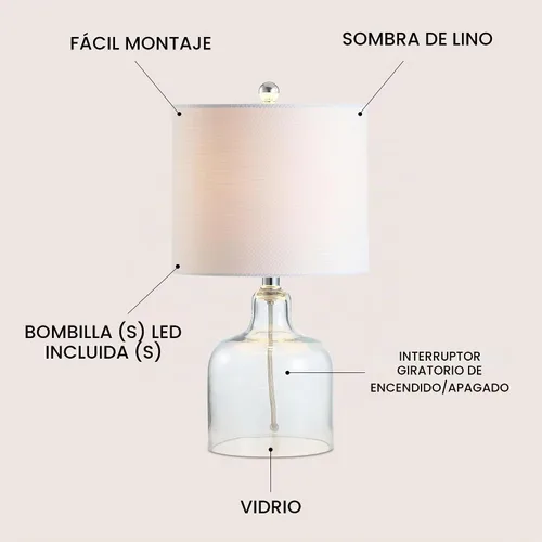Vista 4 de JONATHAN Y Gemma - Lámpara de mesa con campana de cristal de 19 pulgadas, transparente White Linen Round Shade, Chrome Metal Hardware, Rotary