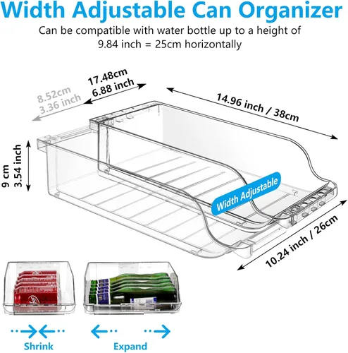 Vista 2 de Organizador de latas de soda ajustable de ancho transparente para refrigerador, dispensador de latas de soda expandible para cerveza, seltzer, Pop