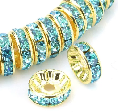 Vista 4 de RUBYCA 100 unidades de cuentas espaciadoras redondas estilo Rondelle en tono dorado de 10 mm, cristal checo AB blanco