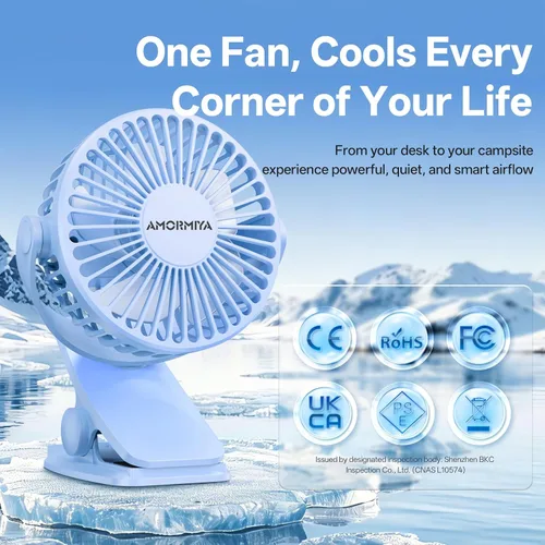Vista 4 de Ventilador portátil con clip recargable mini para escritorio Golf Azul marino