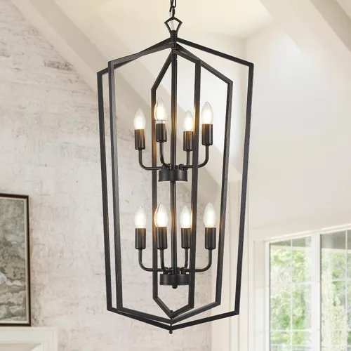 Vista 10 de WJShome Lámpara Colgante de Linterna de 12 Luces, Candelabros de Vestíbulo para Techos Altos, para Entrada, Vestíbulo, Isla de Cocina, Comedor, Sala