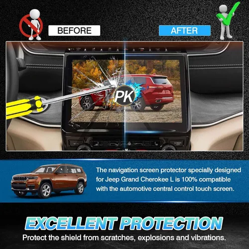 Vista 4 de Autorder Protector de pantalla para Jeep Grand Cherokee L 2021-2026, vidrio templado 9H, pantalla de navegación, película protectora de pantalla