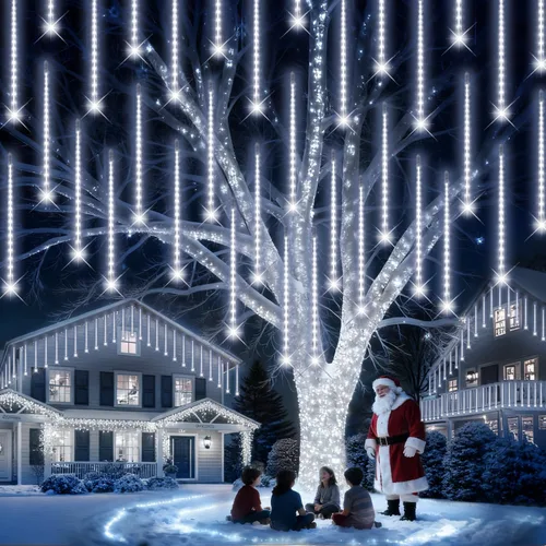 Vista 13 de PEMOTech Luces de lluvia de meteoritos para exteriores, 38.5 pies, 15 tubos de 11.8 pulgadas, 540 luces LED de Navidad al aire libre, luz