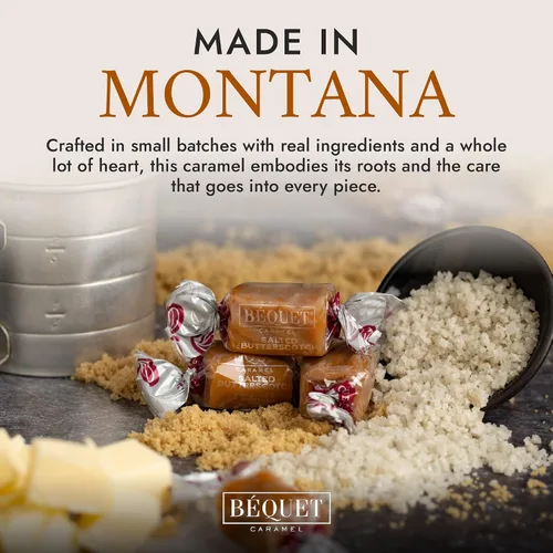 Vista 8 de Béquet Caramelos salados de caramelo de mantequilla gourmet suaves envueltos individualmente, sin gluten y kosher, bolsa resellable de 24 onzas