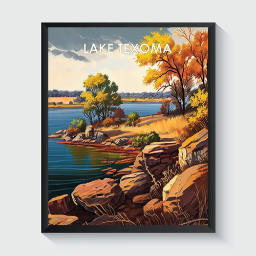 Vista 47 de Yellowstone Lake - Póster impreso artístico, ilustración, arte de pared, decoración de paisaje retro, paisaje, obra de arte para decoración de Lago