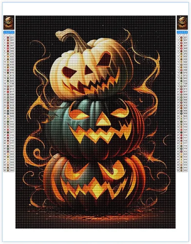 Vista 2 de Champi Kits de pintura de diamantes de Halloween para adultos, extrañas luces de calabaza, kits de arte de diamantes para adultos, kits de arte