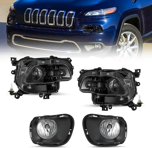Vista 22 de JSBOYAT Compatible con 2014-2018 Jeep Cherokee Luz LED DRL de estacionamiento Señal de giro estilo OE Faros LED DRL cromados para parachoques Señal