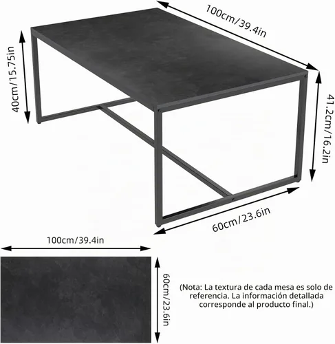 Vista 2 de Wisfor Mesa de centro de piedra sinterizada: mesa central de sofá negro con marco de metal negro - Mesa rectangular de decoración de muebles