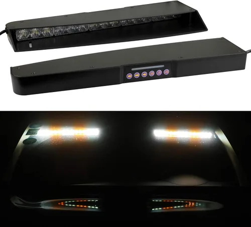Vista 2 de ASPL Barra de luces para visera de 2 a 15 LED, 29 patrones de destello, interior superior de parabrisas, montaje dividido, luz estroboscópica
