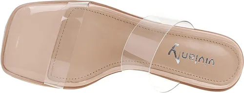 Vista 6 de vivianly Sandalias de tacón transparente para mujer, tacones gruesos transparentes, sin espalda, puntera abierta, sin cordones, zapatos de vestir