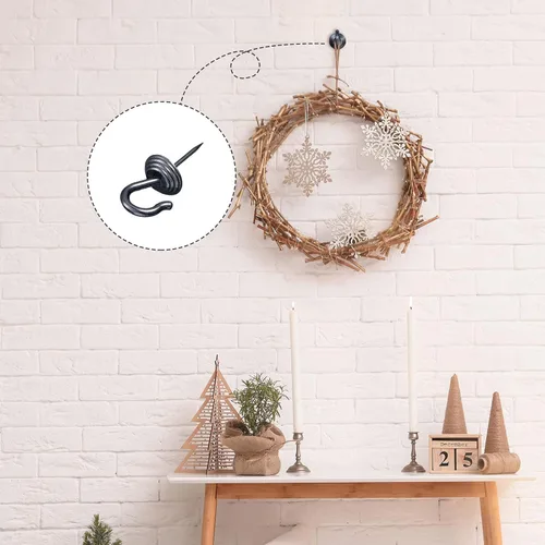 Vista 6 de Hotop 30 piezas de ganchos de pared con tachuelas de pulgar de hierro, ganchos de metal, tachuelas decorativas para cuadros, para 9 kg, para el Negro