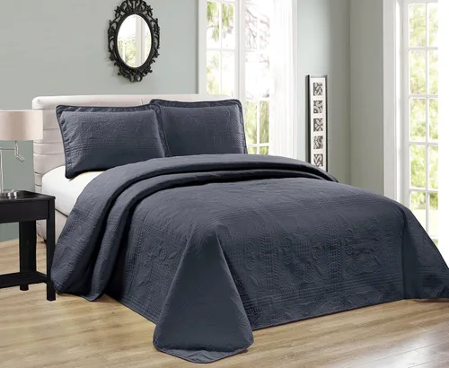 Vista 4 de Elegant Home - Colcha de 3 piezas con estampado floral a rayas de color sólido