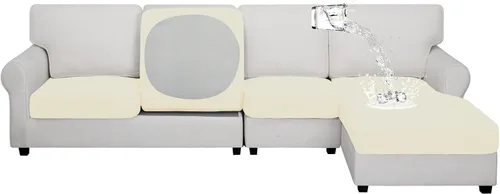 Vista 64 de Easy-Going Funda de cojín 100% impermeable para asiento de sofá, funda de cojín elástica de muebles, para niños, mascotas, cojín de sofá biplaza
