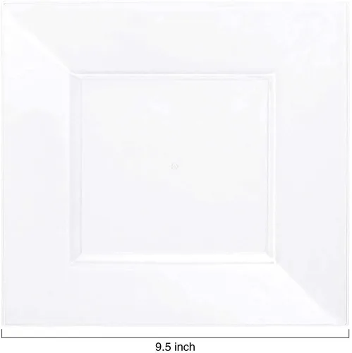 Vista 4 de WDF 60 platos de plástico transparente, platos desechables cuadrados de 9.5 pulgadas, 60 platos de plástico transparente, platos desechables