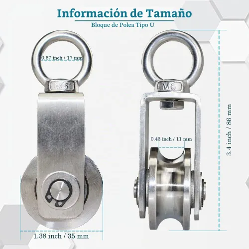 Vista 6 de Rueda de polea de cable giratoria de acero inoxidable, bloque de polea de rotación silenciosa, rueda de tracción para sistema de polea, elevación