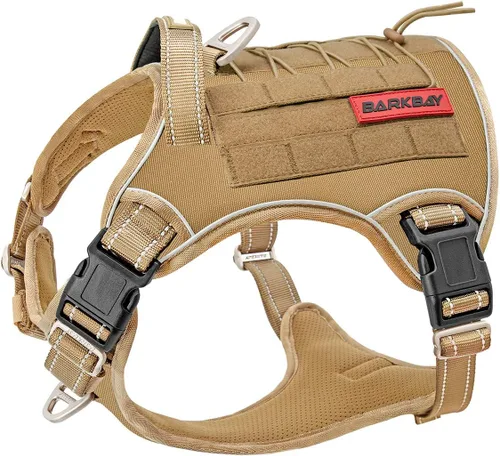 Vista 10 de Arnés BARKBAY táctico para perro grande, arnés tipo chaleco para perro pesado, para servicio militar, chaleco MOLLE para perro de trabajo