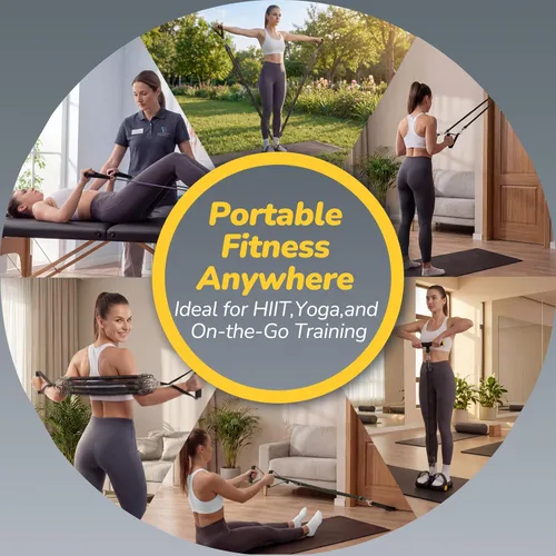 Vista 2 de Bandas de resistencia mejoradas para pedal de pie con asas, 4 bandas de resistencia ajustables para abdomen, cintura, brazo, núcleo/ABS