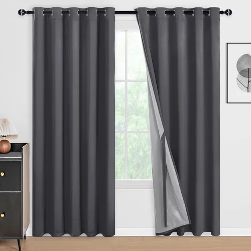 Vista 157 de DWCN - Cortinas 100% opacas para dormitorio con forro negro, cortinas de ventana de doble capa con aislamiento térmico que oscurecen toda la Azul
