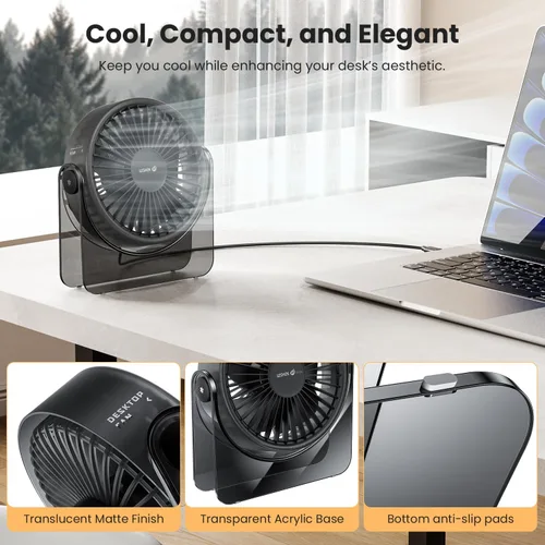 Vista 2 de WSKEN Ventilador de escritorio pequeño USB, diseño estético, mini pero potente, portátil, ultra silencioso, ventilador personal de escritorio de 3