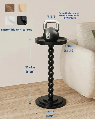 Vista 3 de Mesa auxiliar redonda de madera y mesa para bebidas con pilares de Negro