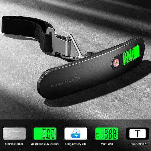 Vista 5 de Báscula digital de equipaje báscula colgante de alta precisión de 110 lb 50 kg con retroiluminación ultra portátil, báscula digital de viaje