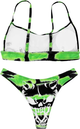 Vista 21 de AIBEARTY Traje de baño de dos piezas con estampado de calaveras para mujer, conjunto de bikini triangular de corte alto para fiesta, festival