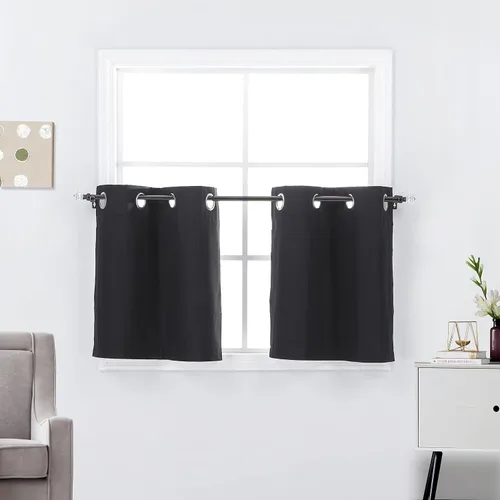 Vista 13 de Diamond Home Linens 2 paneles de cortinas opacas cortas con aislamiento térmico de 24 pulgadas de largo para oscurecer la habitación de la cocina