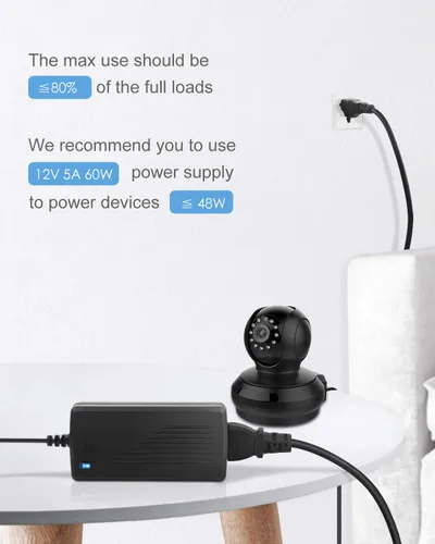 Vista 7 de ALITOVE Fuente de alimentación de 12 V, 5 A, 12 voltios, CC, 60 W, adaptador de corriente de 100 ~ 240 V CA a CC 12 V, convertidor de 5 amperios 4A