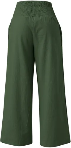 Vista 4 de oliwex Pantalones palazzo casuales de pierna ancha para mujer, pantalones palazzo de cintura alta para mujer, casuales con bolsillos