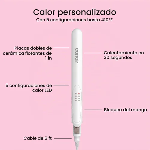 Vista 4 de Conair - Plancha para el cabello, doble cerámica, platos extralargos de 1 pulgada