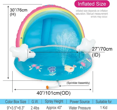 Vista 3 de Hiwena - Piscina para bebés con chorro y toldo de arco iris, 40 pulgadas, para niños de 1 a 3 años