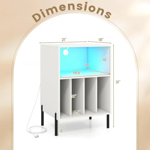 Vista 3 de Giantex Soporte para Tocadiscos con Luces LED y Estación de Carga, Soporte para Tocadiscos con Portadiscos, Mesa para Tocadiscos con Patas de Metal