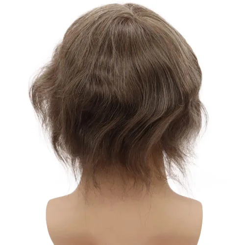 Vista 5 de Sistema de reemplazo de cabello humano para hombre, tupé para hombre, piel fina con parte superior de encaje mono y la parte trasera de poliuretano